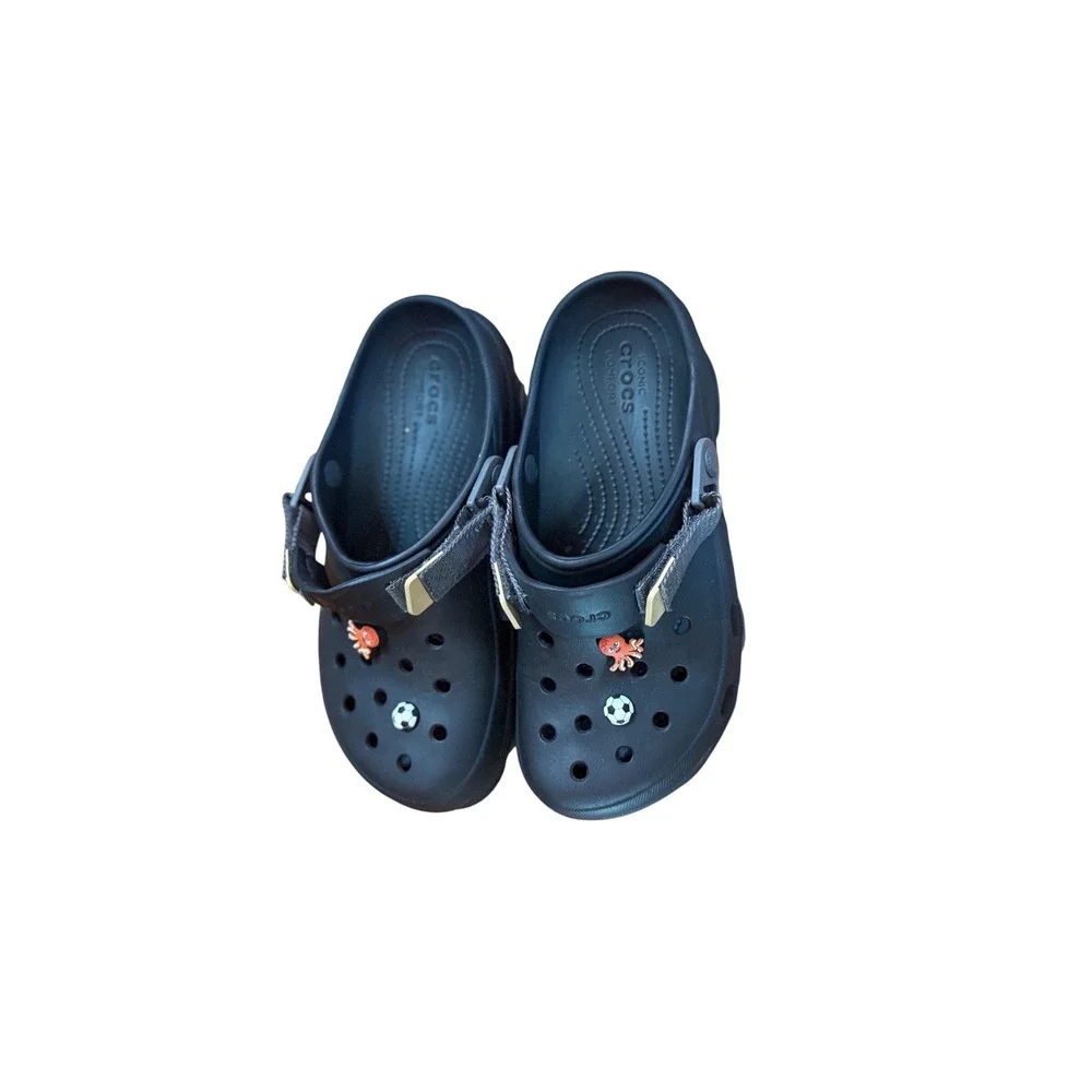 Crocs‎ Classic All-Terrain Clogs Black Adjustable Strap Mens 8 Womens 10 Charms